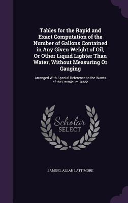 Download Tables for the Rapid and Exact Computation of the Number of Gallons Contained in Any Given Weight of Oil, or Other Liquid Lighter Than Water, Without Measuring or Gauging: Arranged with Special Reference to the Wants of the Petroleum Trade - Samuel Allan Lattimore | ePub