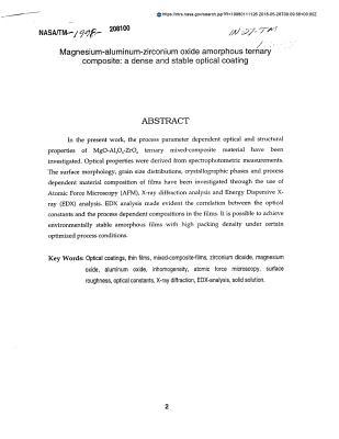 Full Download Magnesium-Aluminum-Zirconium Oxide Amorphous Ternary Composite: A Dense and Stable Optical Coating - National Aeronautics and Space Administration file in PDF