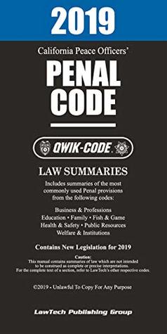 Download 2019 California Peace Officers' Penal Code QWIK-CODE - LawTech Publishing Group | PDF